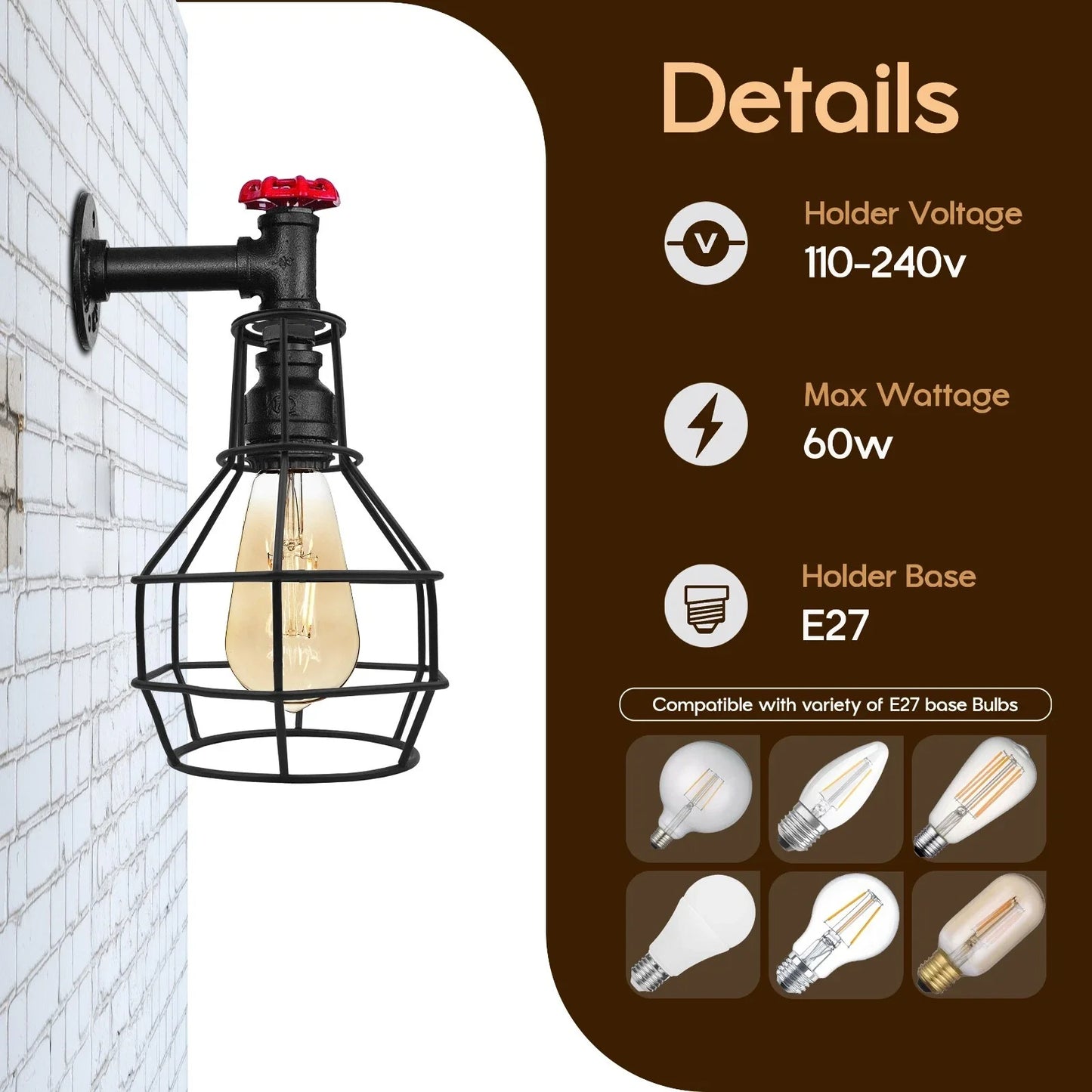 Black Modern Industrial Retro Vintage Style Pipe Cage Wall Light ~ 3531