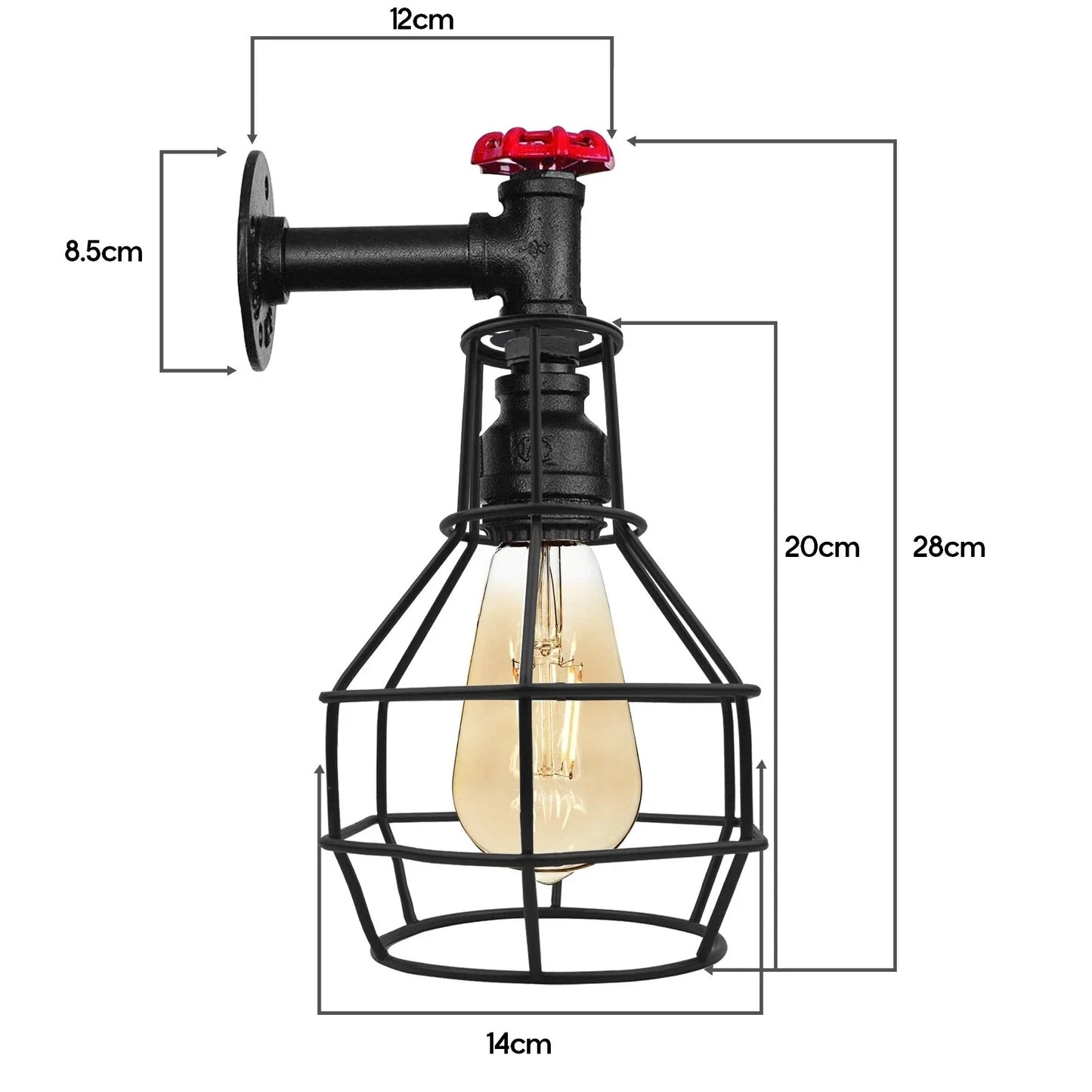 Black Modern Industrial Retro Vintage Style Pipe Cage Wall Light ~ 3531