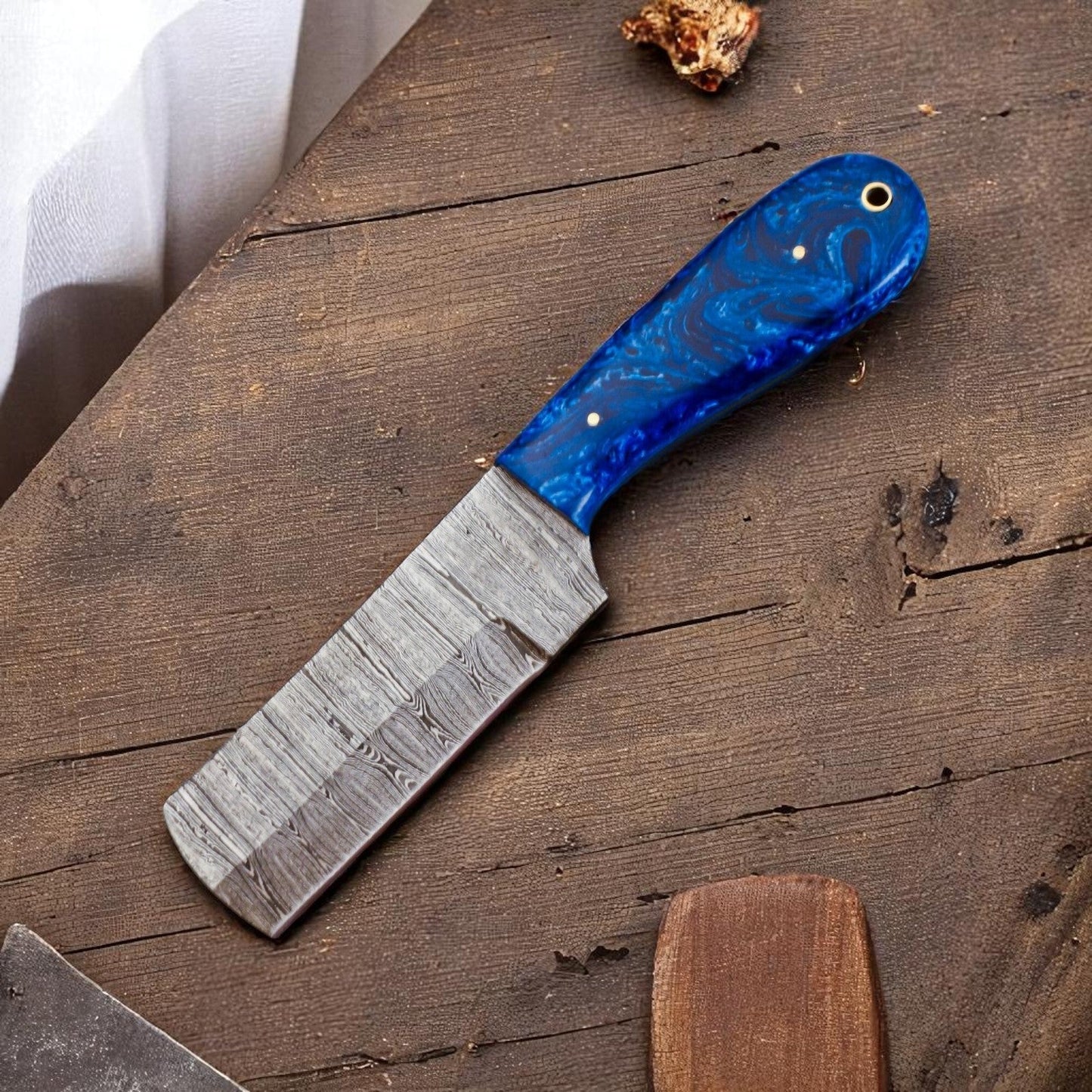 Handmade Damascus Bull Cutter Knife with Resin Handle