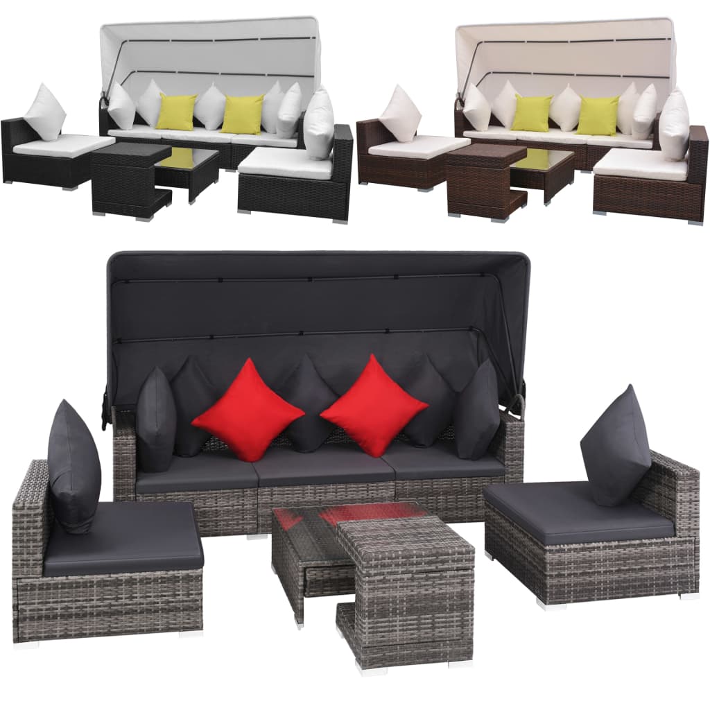 vidaXL Patio Furniture Set Conversation Set Sectional Sofa with Table Rattan