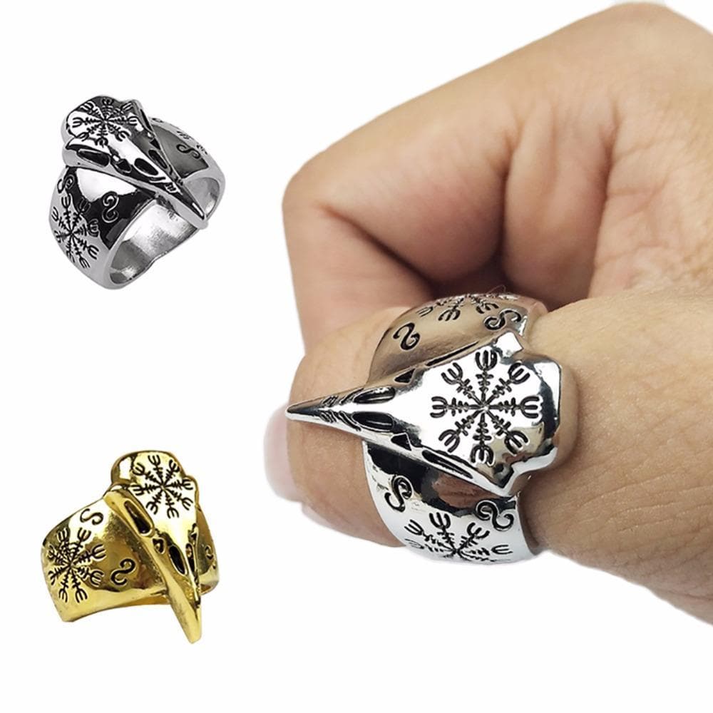 Vikings Aegishjalmur Raven Skull Ring