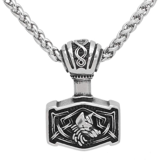 Vikings Wolf Mjolnir Stainless Steel Necklace