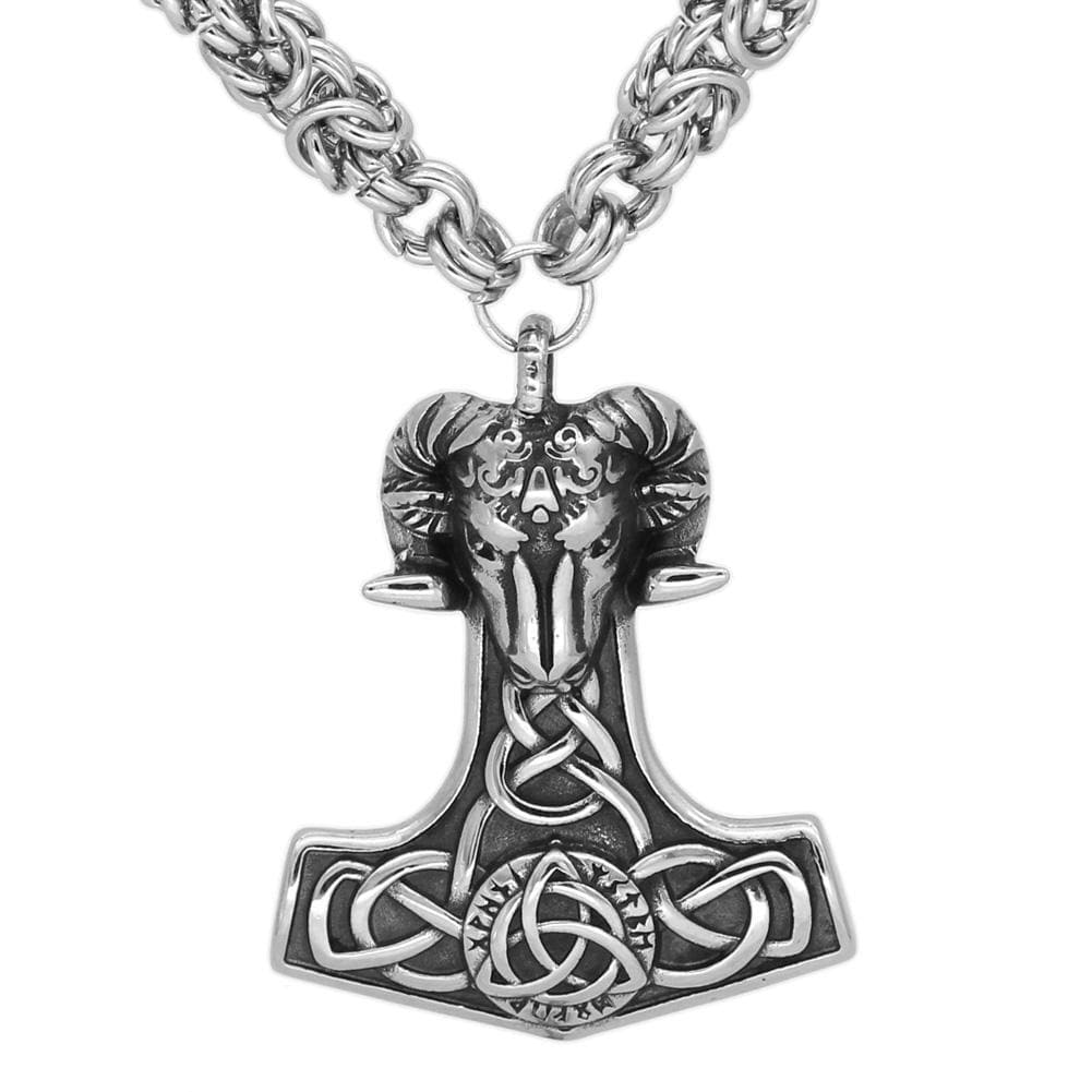 Vikings Thor's Goat Mjolnir Stainless Steel King Chain Necklace