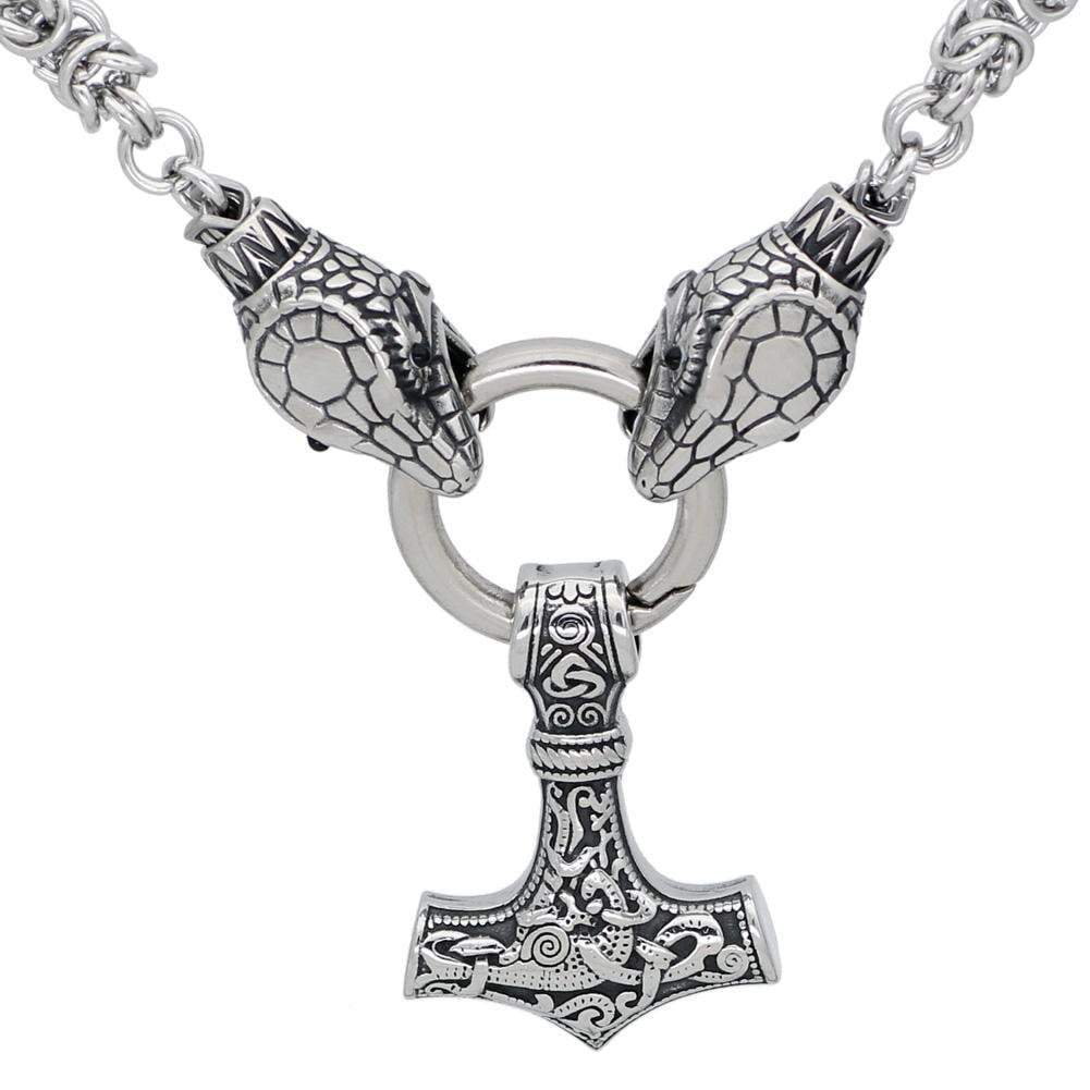 Vikings Jörmungandr Mjolnir Stainless Steel Necklace