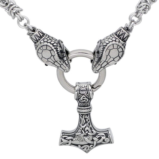 Vikings Jörmungandr Mjolnir Stainless Steel Necklace