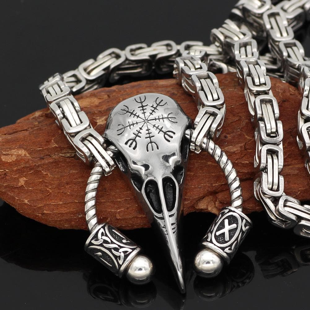 Vikings Runic Raven Skull King Chain Stainless Steel Necklace