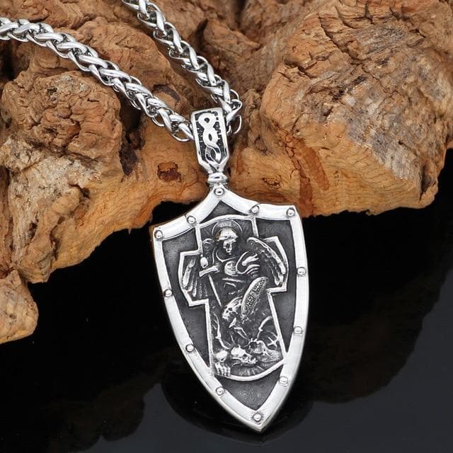 Templar St. Michael Arch Angel Cross Shield Necklace