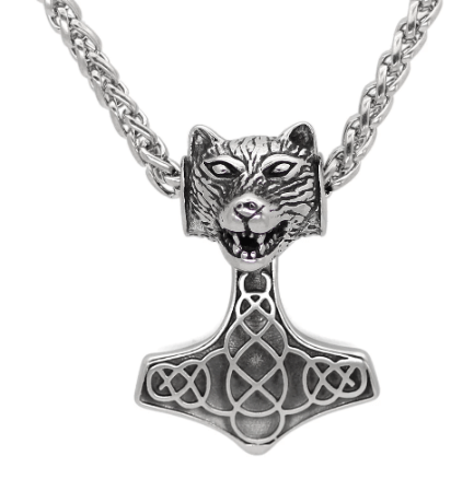 Vikings Bear Head Mjolnir Pendant Necklace