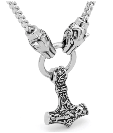 Vikings Mjolnir and Fenrir Pendant Necklace