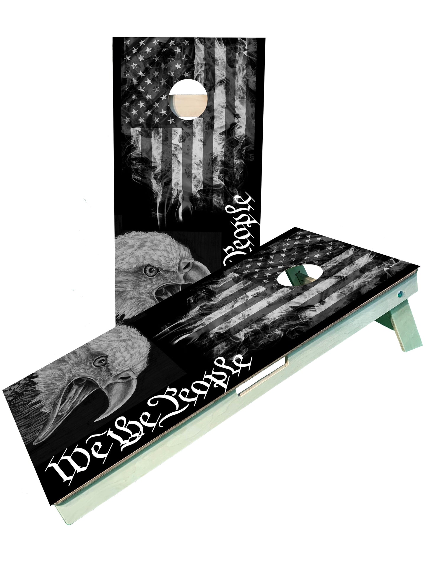 We The People Black & White Eagle Flag Cornhole Set
